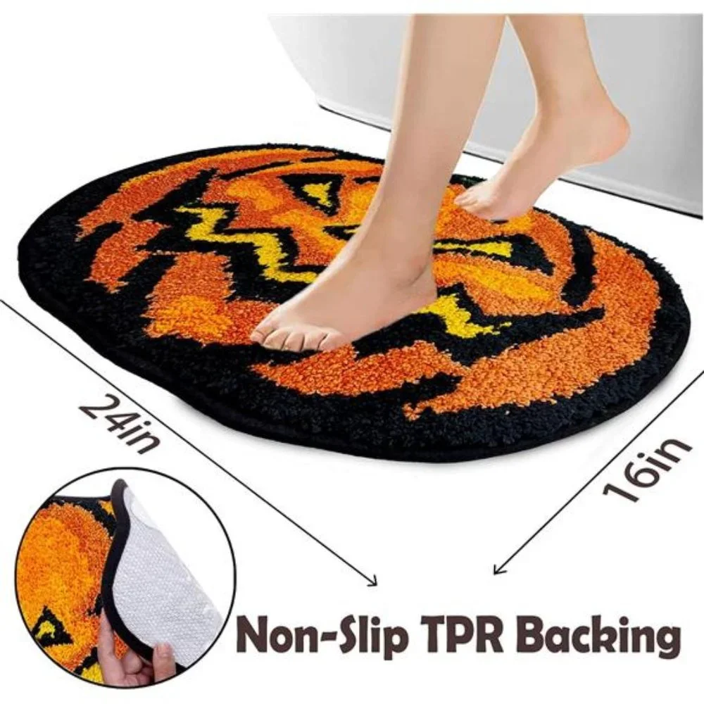 Halloween Decorations Cute Decor Bathroom Rugs, Pumpkin Bath NonSlip Mats